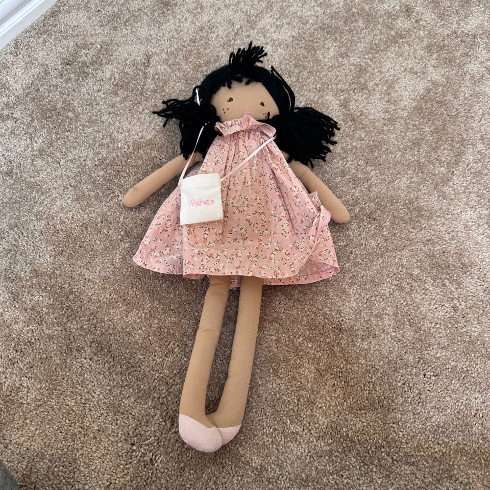 Alimrose Eadie Posy Heart Rag Doll Pink Floral Dress Wishes‎ Bag Yarn Hair Plush
